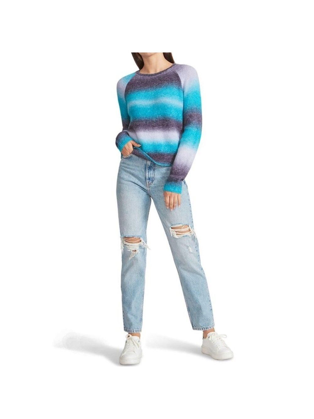 BB Dakota By Steve Madden Women's Ombre Crew Neck Sweater, Blue Ombre, XL